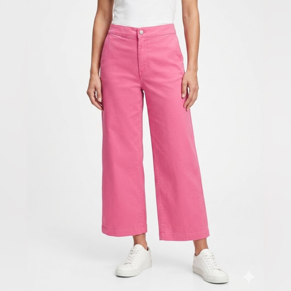 OAK + FORT Cropped Twill Wide Leg Pants Pink S-M Cotton Stretch